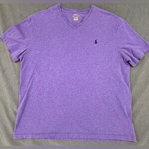 Polo Ralph Lauren Shirt Mens Large Purple V Neck Pony Logo Cotton Casual Tee